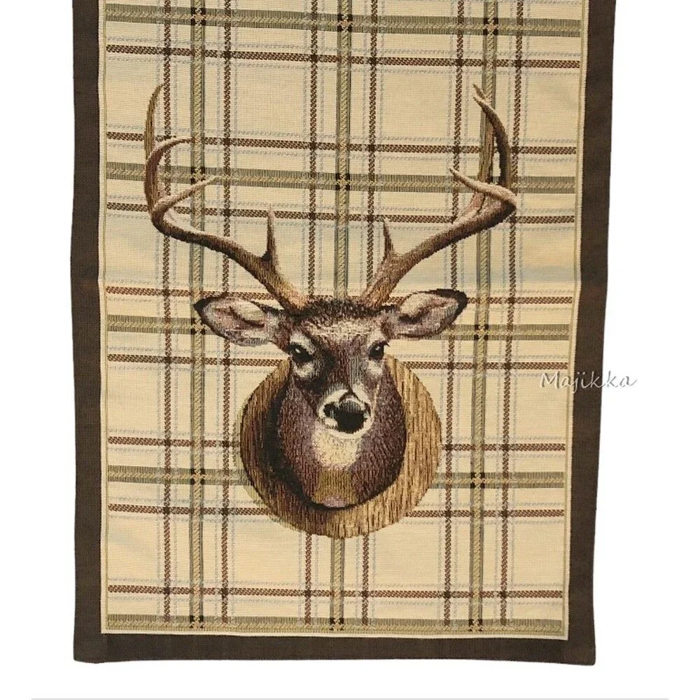 Hines of Oxford LUX Stag Tapestry Table Runner Dresser Scarf Plaid Tartan Cabin
